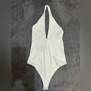 NWT Abercrombie & Fitch white cotton blend seamless fabric halter bodysuit Small